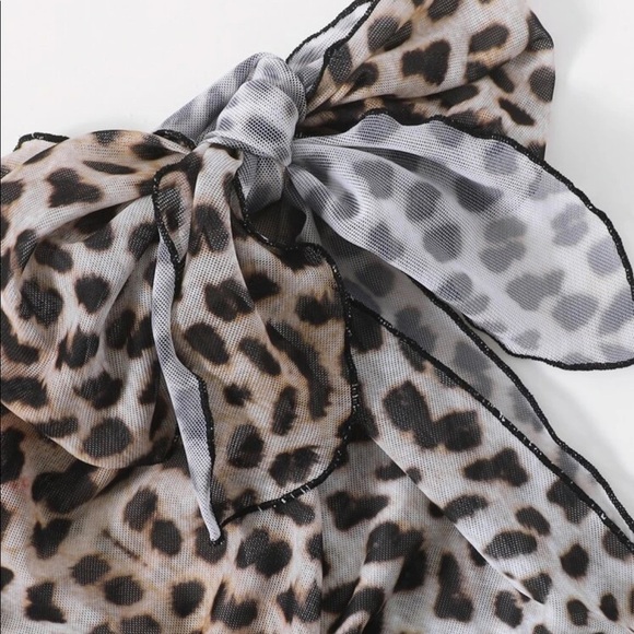 Black Leopard Print 3 Pc Bikini Set w/ Beach Skirt - Picture 4 of 6